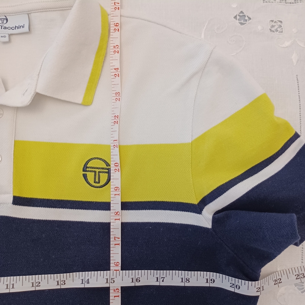 Sergio Tacchini Colorblock Polo in Navy, White & Yellow - Picture 3 of 5